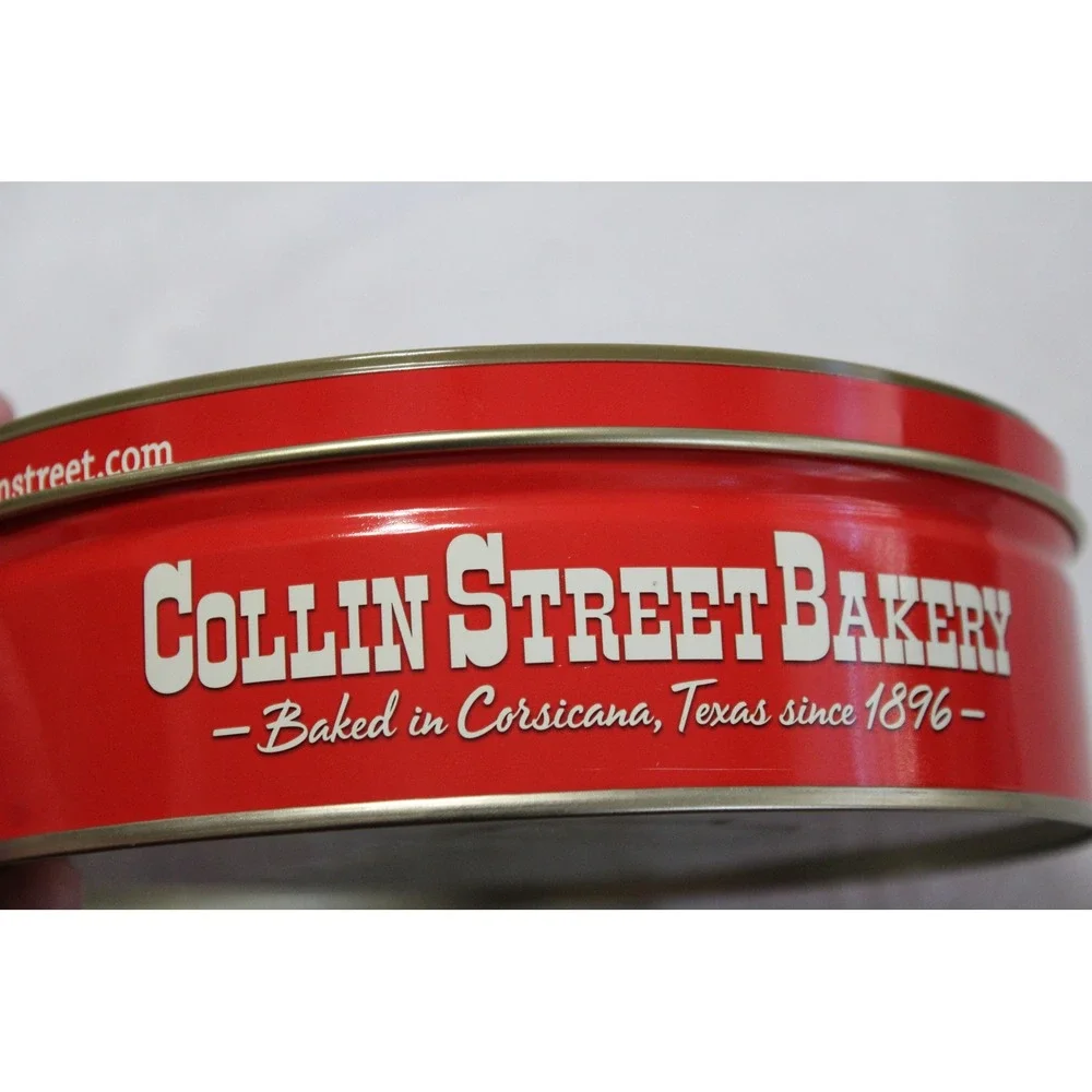 Collin Street Bakery Texas Fruitcake Tin Vintage Red Christmas Cowboy Decor